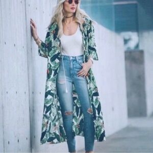 Rachel Zoe Banana Leaf Tropical Kimono Duster Coverup One Size